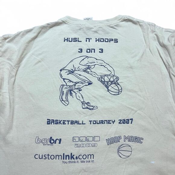 Vintage Y2K Husl n Hoops Basketball Sponsored Graphic White T Shirt Sz XL Gildan - Picture 5 of 5